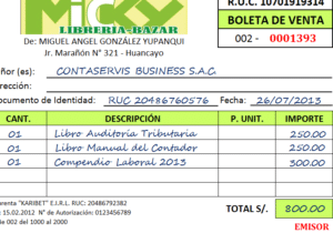 Clase Contable: BOLETA DE VENTA